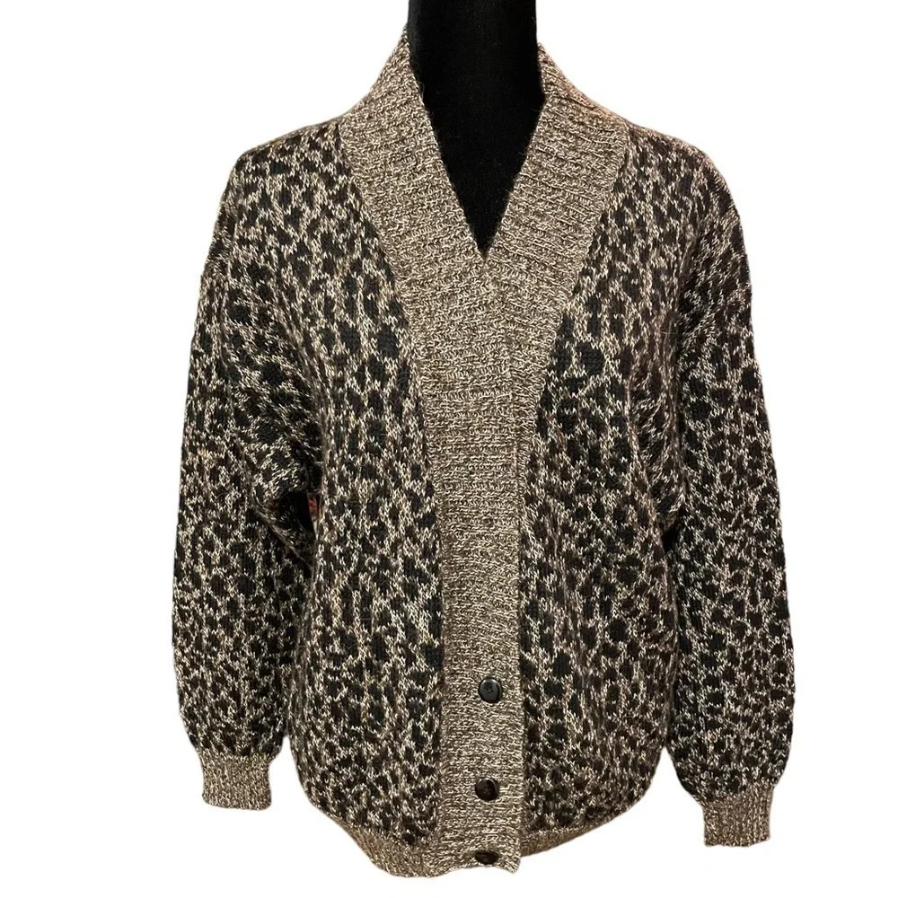 100% alpaca cardigan sweater grandma-core animal print large